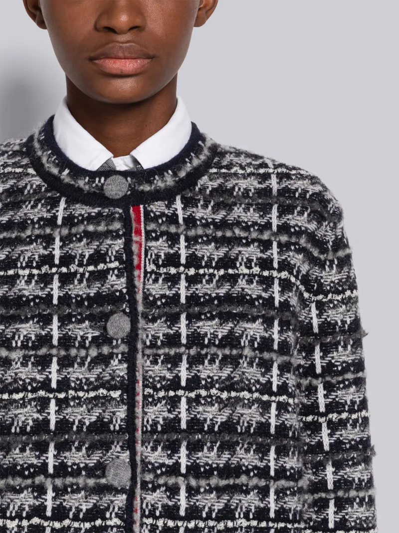 Check Tweed Crew Neck Cardigan Jacket Thom Browne Official