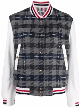 Thom Browne TB Tartan Cashmere Varsity Jacket Grey FARFETCH IE