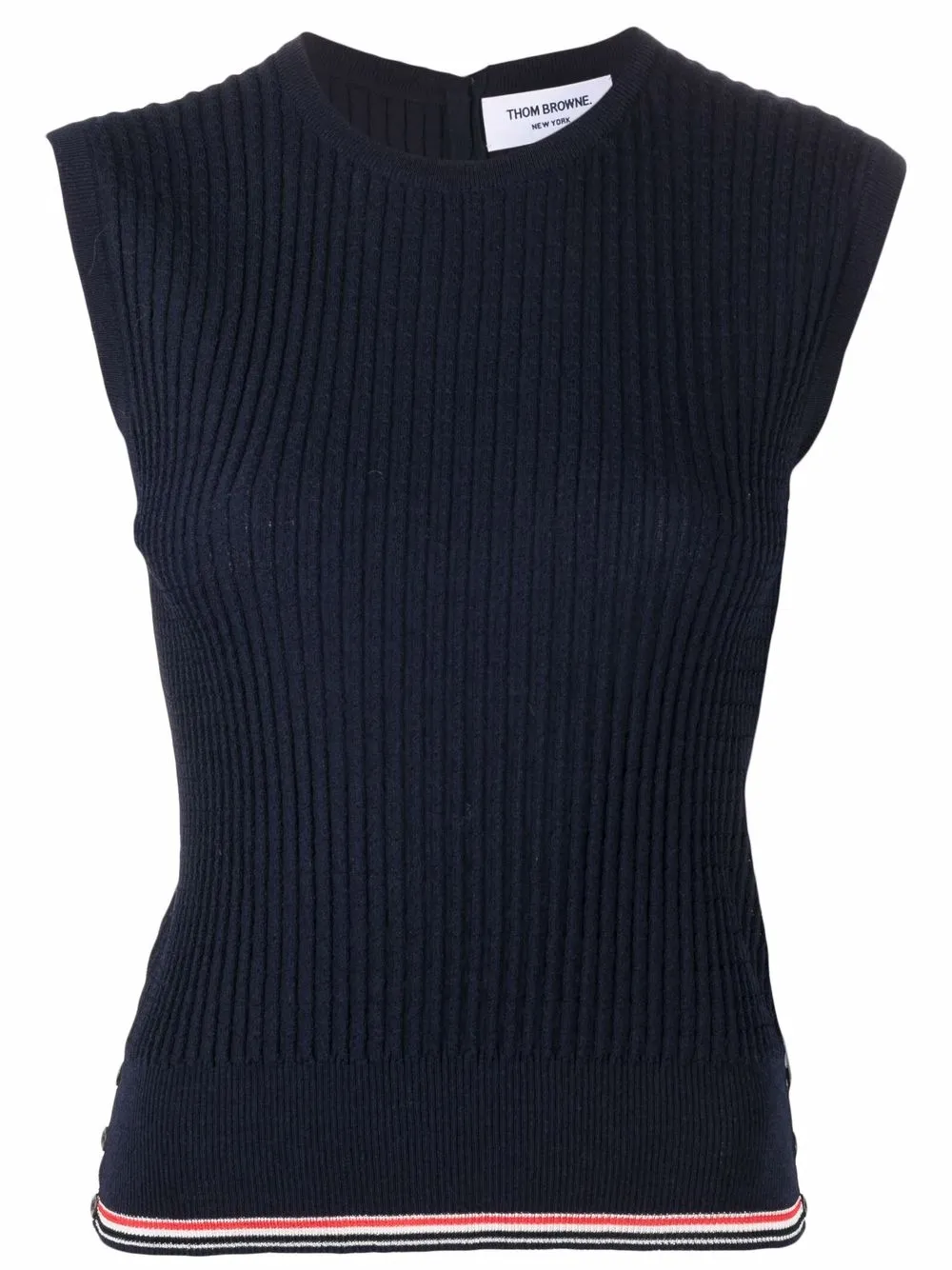 Thom Browne Rwb-stripe Ribbed Knit Top In Blue