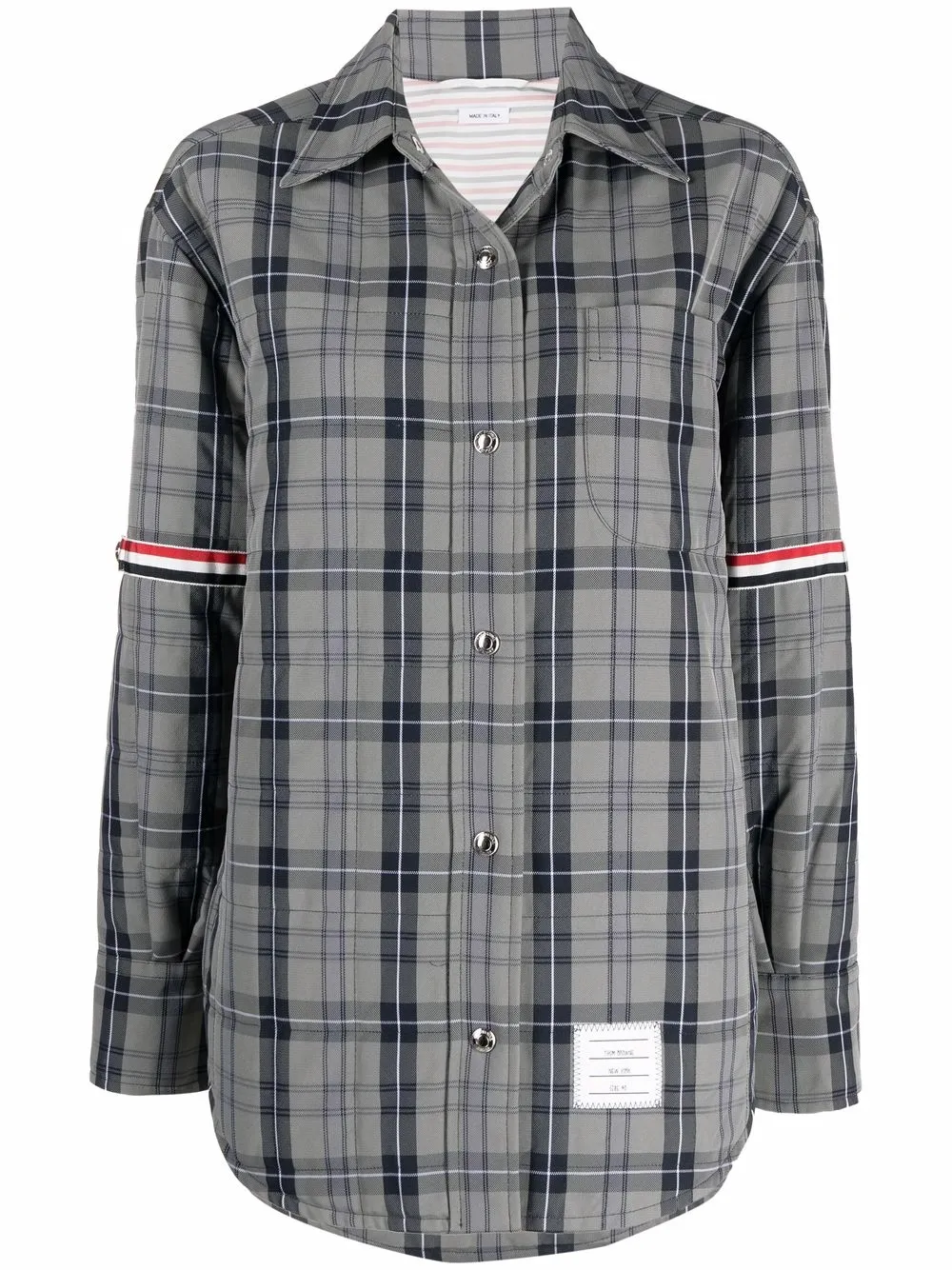 Thom Browne Down-filled Tartan Shirt Jacket In Grey