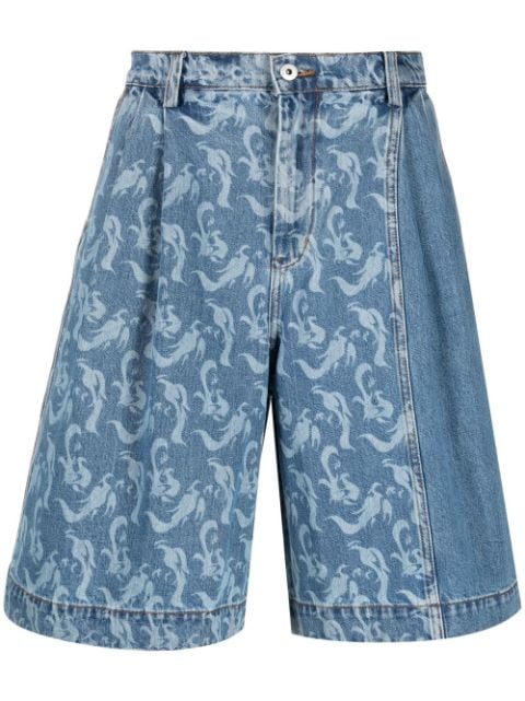 Feng Chen Wang printed denim shorts