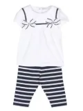 Patachou bow-detail striped trouser set - White