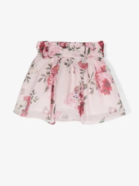 Patachou bow-detail floral chiffon skirt