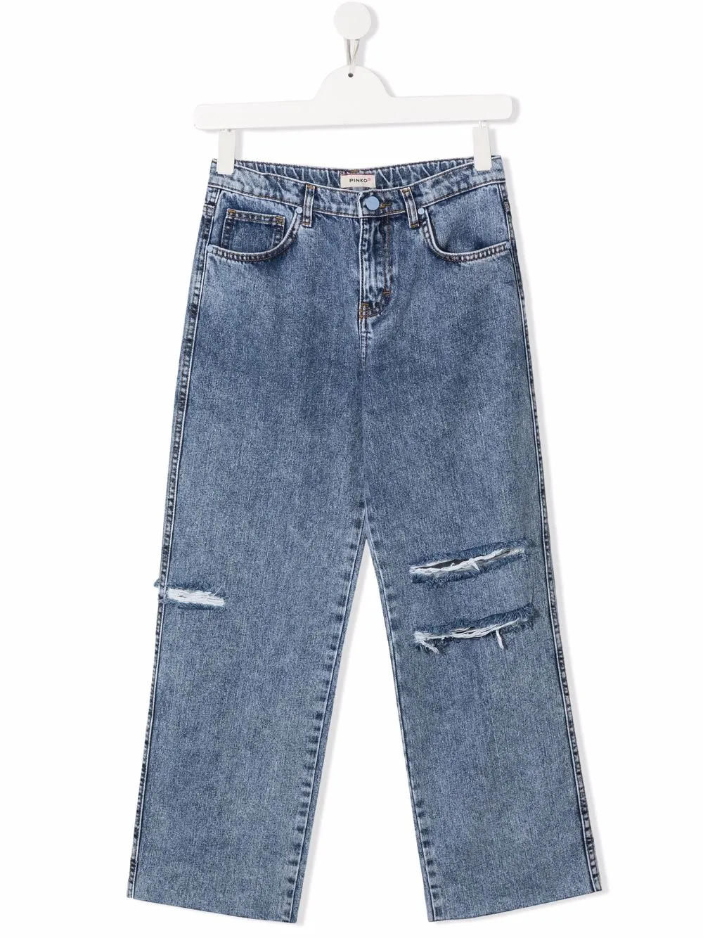 

Pinko Kids jeans rectos con detalles rasgados - Azul