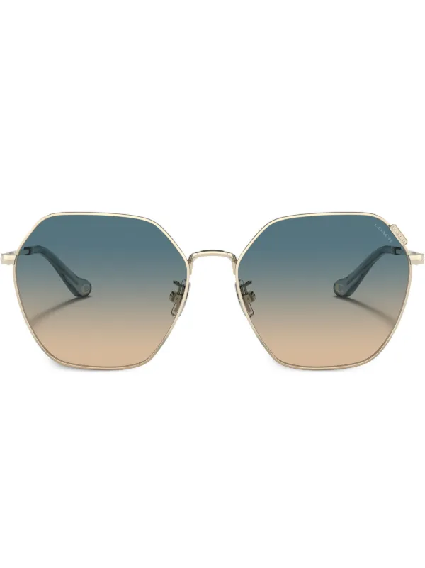 Coach Gold Frame Hexagon Sunglasses Amazon.com: COACH HC7147 Sunglasses, Shiny Light Gold/Grey  main image 4