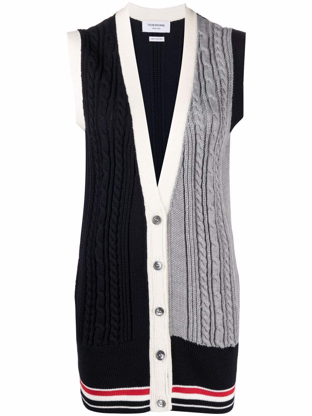 Thom Browne RWB-stripe cable-knit vest - Blue