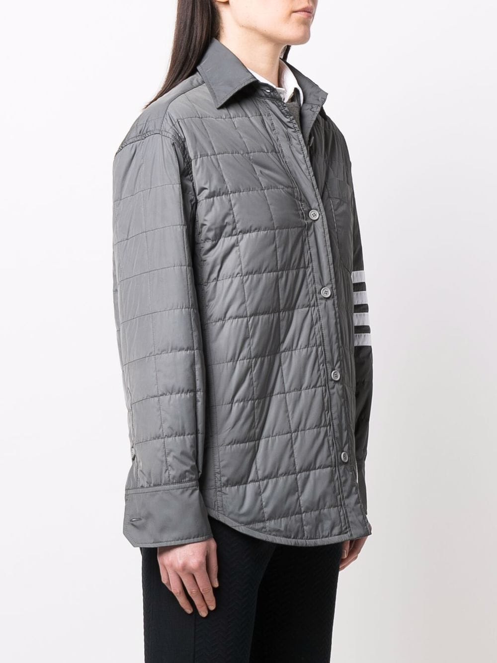 Shop Thom Browne Down-feather Quilted Shirt Jacket In Grey