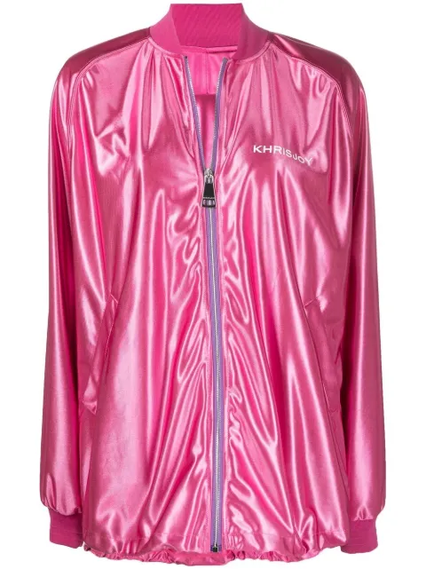 Khrisjoy chamarra bomber metalizada con logo