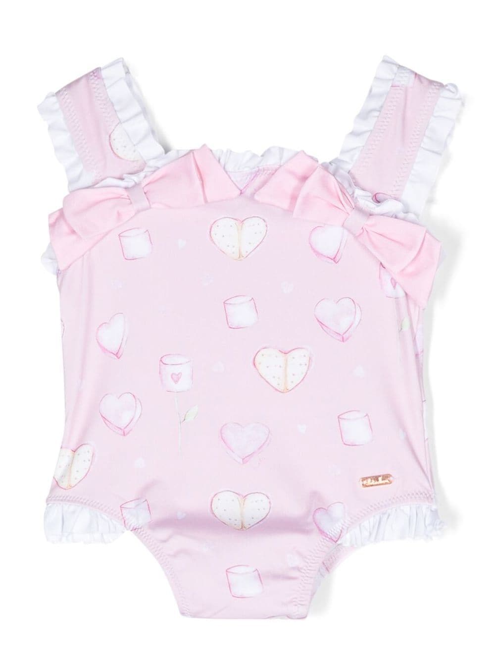 Patachou Kids' Bow-detail Graphic-print Swimsuit In Pink