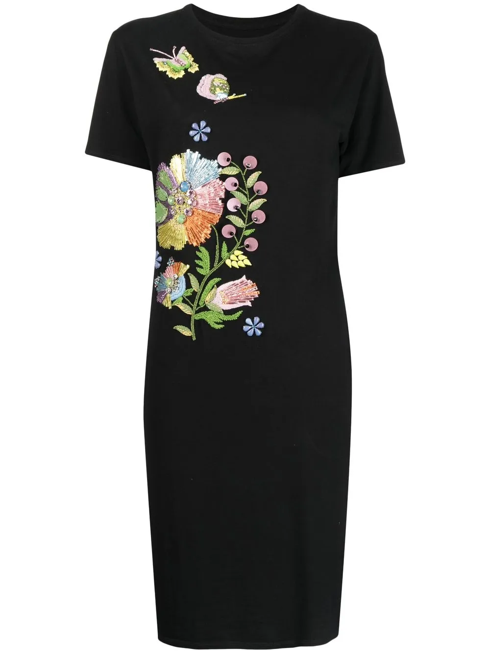 

Cynthia Rowley floral-appliqué cotton T-shirt dress - Black