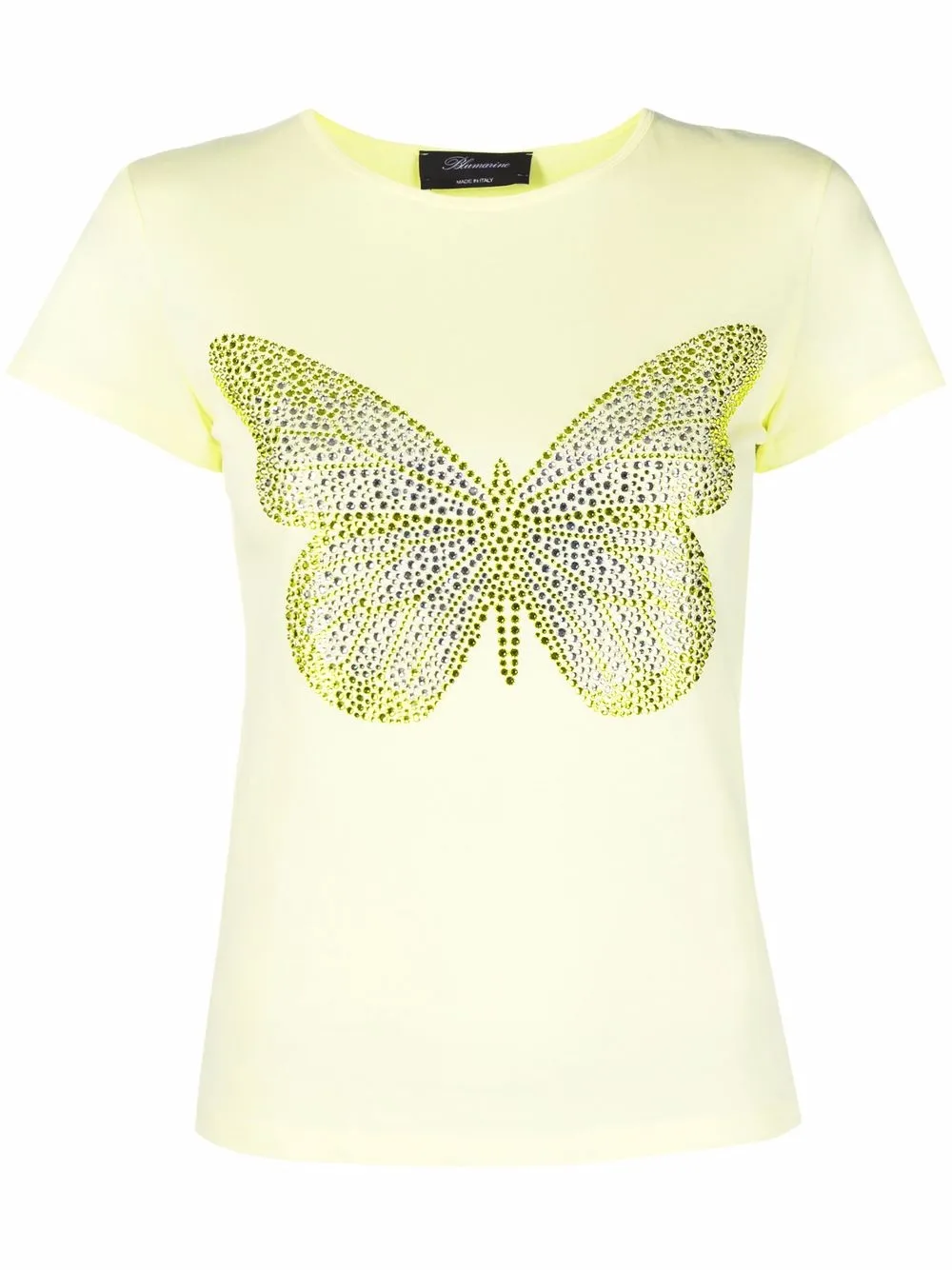 Shop Blumarine Rhinestone-embellished Butterfly-motif T-shirt In Yellow