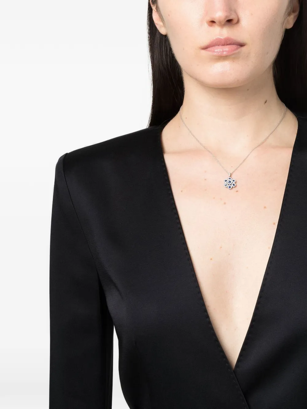  Leo Pizzo 18kt Augusta Weißgoldhalskette Mit Diamanten Und Saphir   Silber 