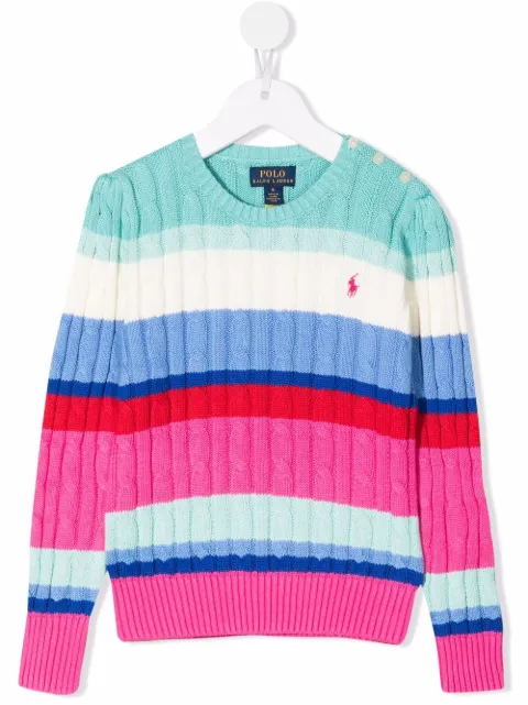 Ralph Lauren Kids كنزة متباينة الألوان بحياكة الضفيرة