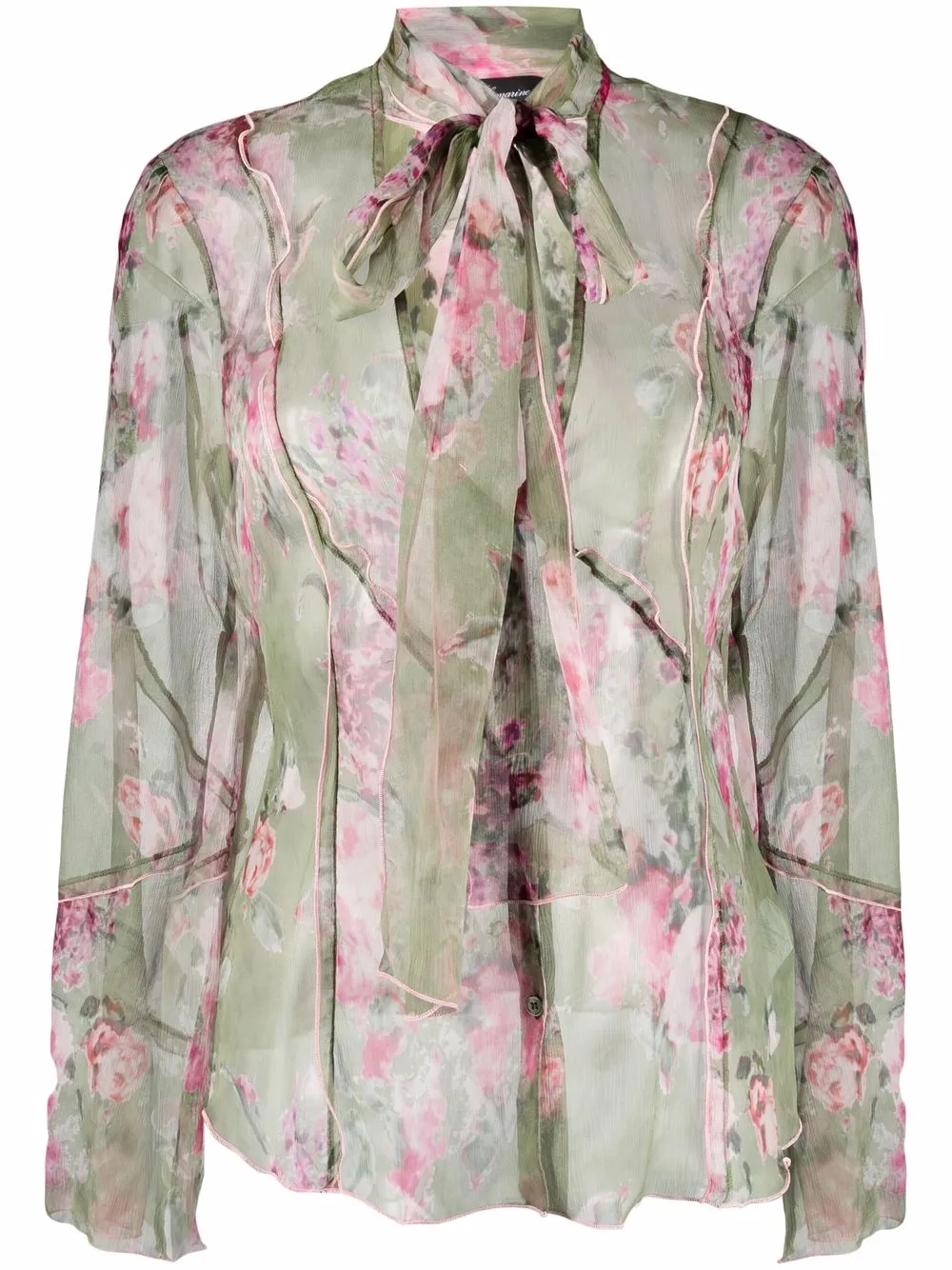 

Blumarine blusa de seda con estampado floral y moño en el cuello - Verde