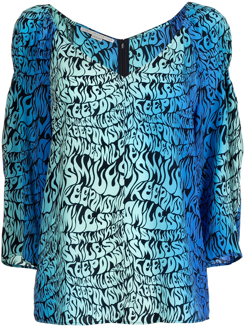 

Stella McCartney slogan-print puff-sleeve blouse - Blue