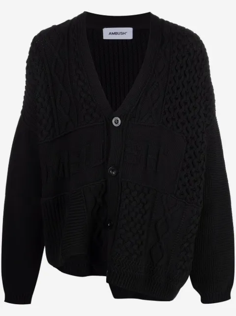 AMBUSH patchwork-knit logo-detail cardigan