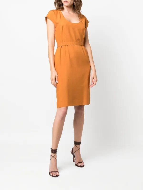 open lace back dress Deadstock 1989 Yves Saint Laurent Orange Metallic Runway Dress main image 1