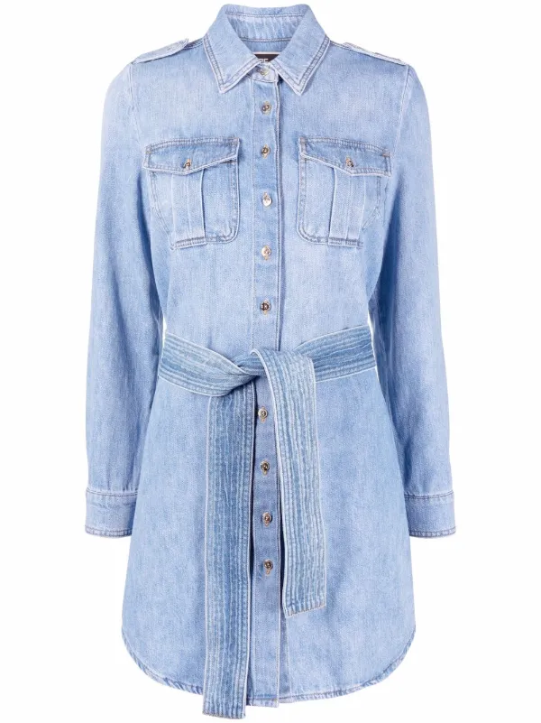 Elisabetta Franchi tied-waist Denim Shirt Dress - Farfetch