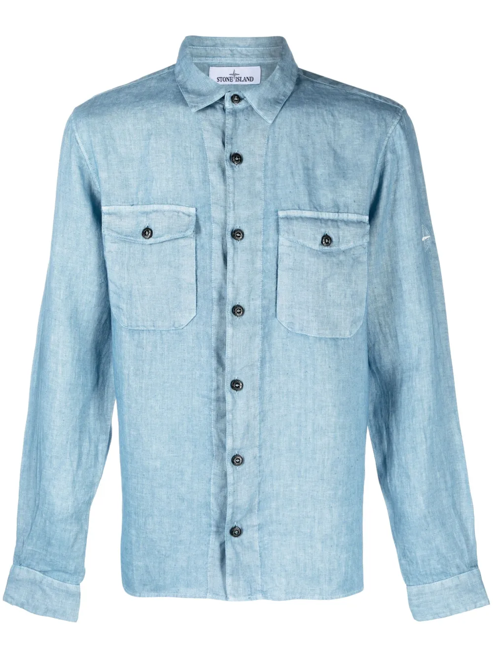 Stone Island льняная рубашка с вышивкой Compass
