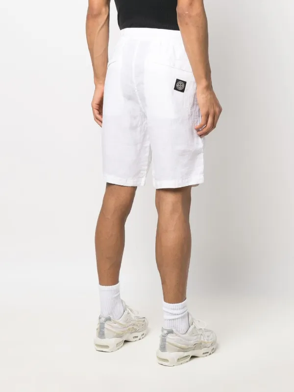 Shop Stone Island linen Bermuda shorts 