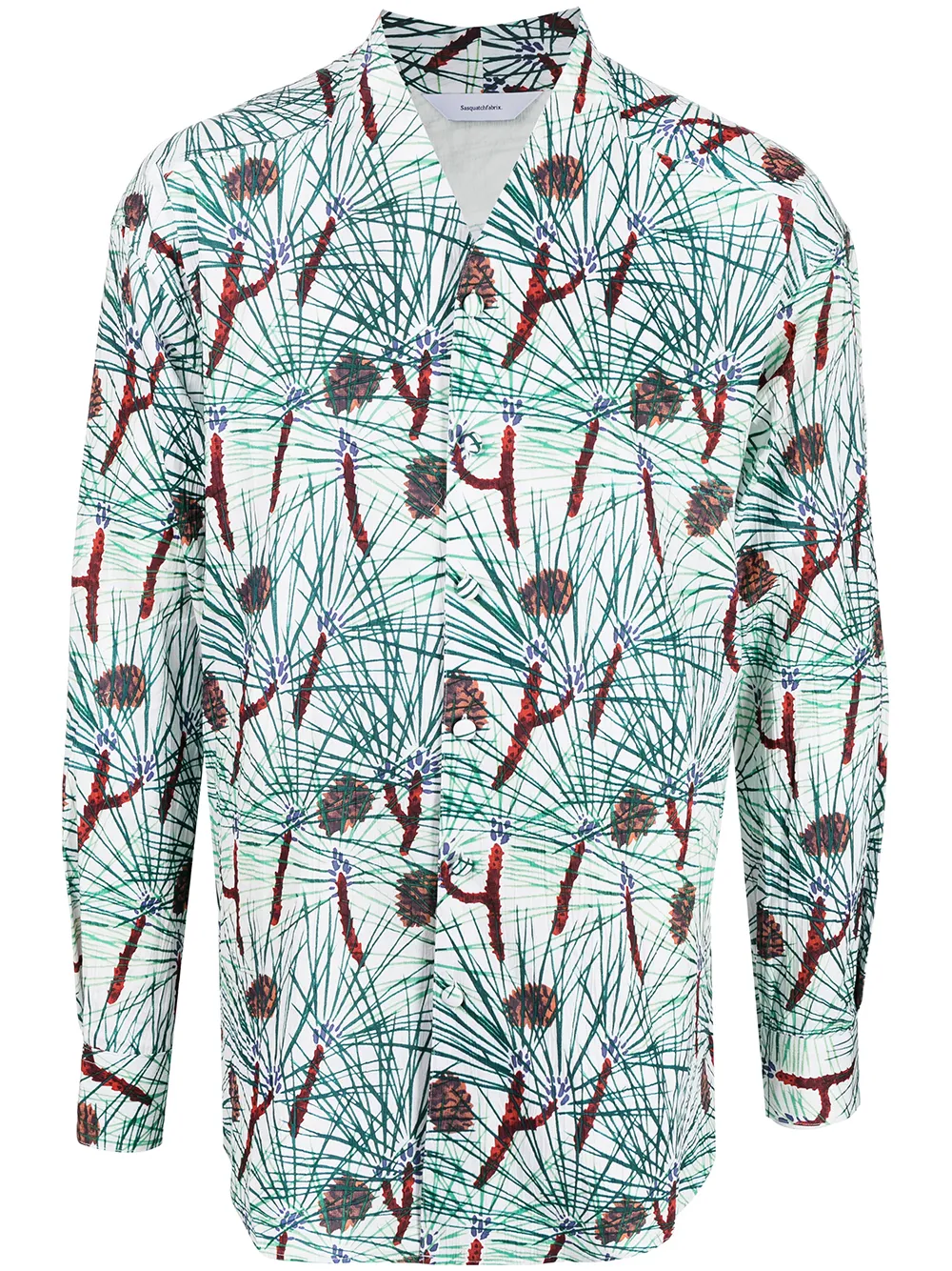 pine-print collarless shirt