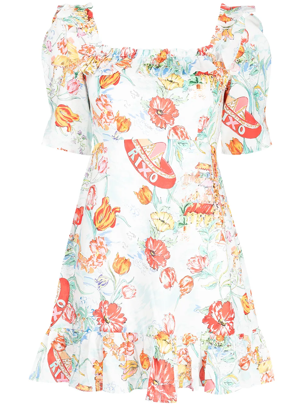 

Rixo vestido tubo floral con logo - Azul