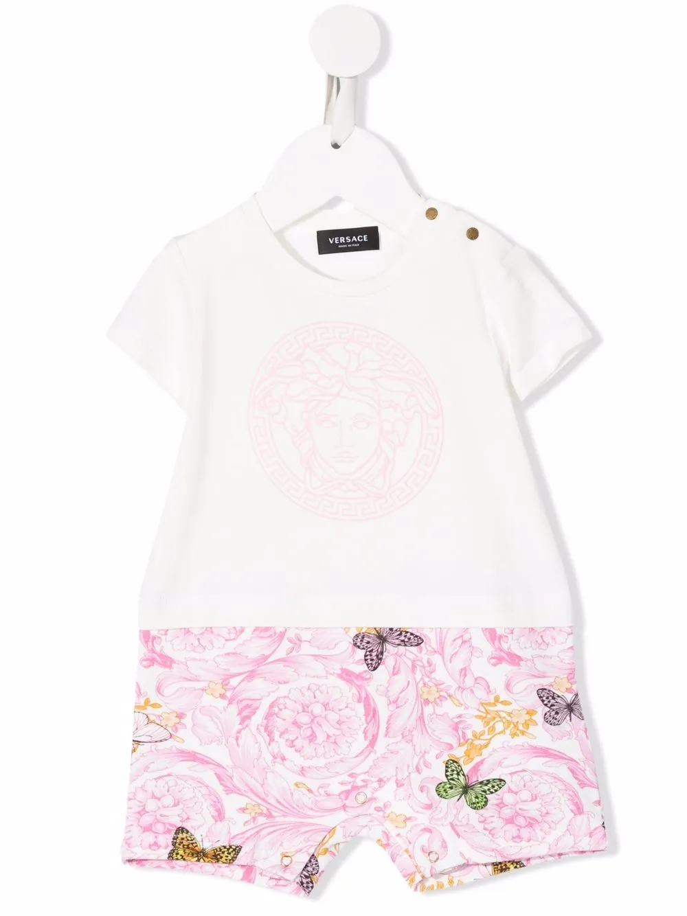 

Versace Kids Medusa butterfly-print romper - White