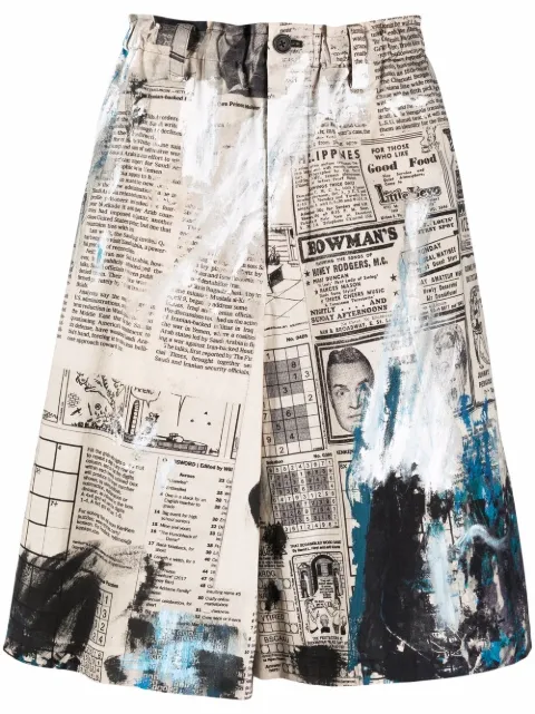 Yohji Yamamoto newspaper-print shorts