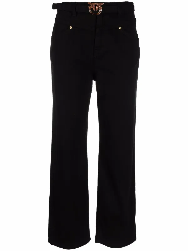PINKO Cropped logo-buckle Trousers 