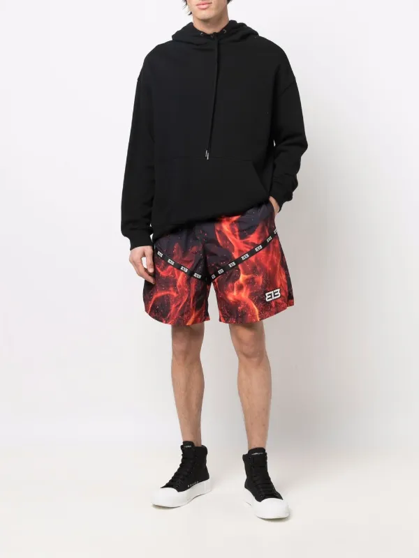 313 WORLDWIDE flame-print drawstring 