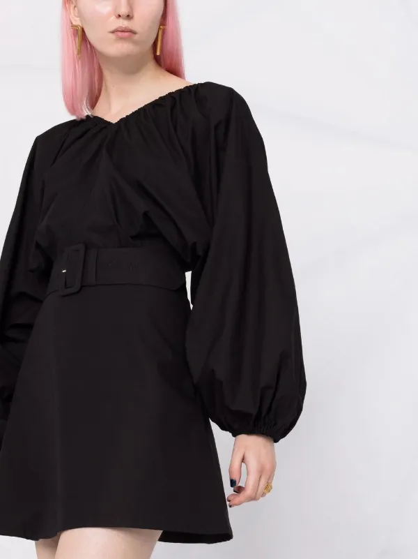 ワンピース PATOU NYLON MINI DRESS WITH BALLOON SLEEVES Patou balloon-sleeve Belted Mini Dress | Black | FARFETCH JO