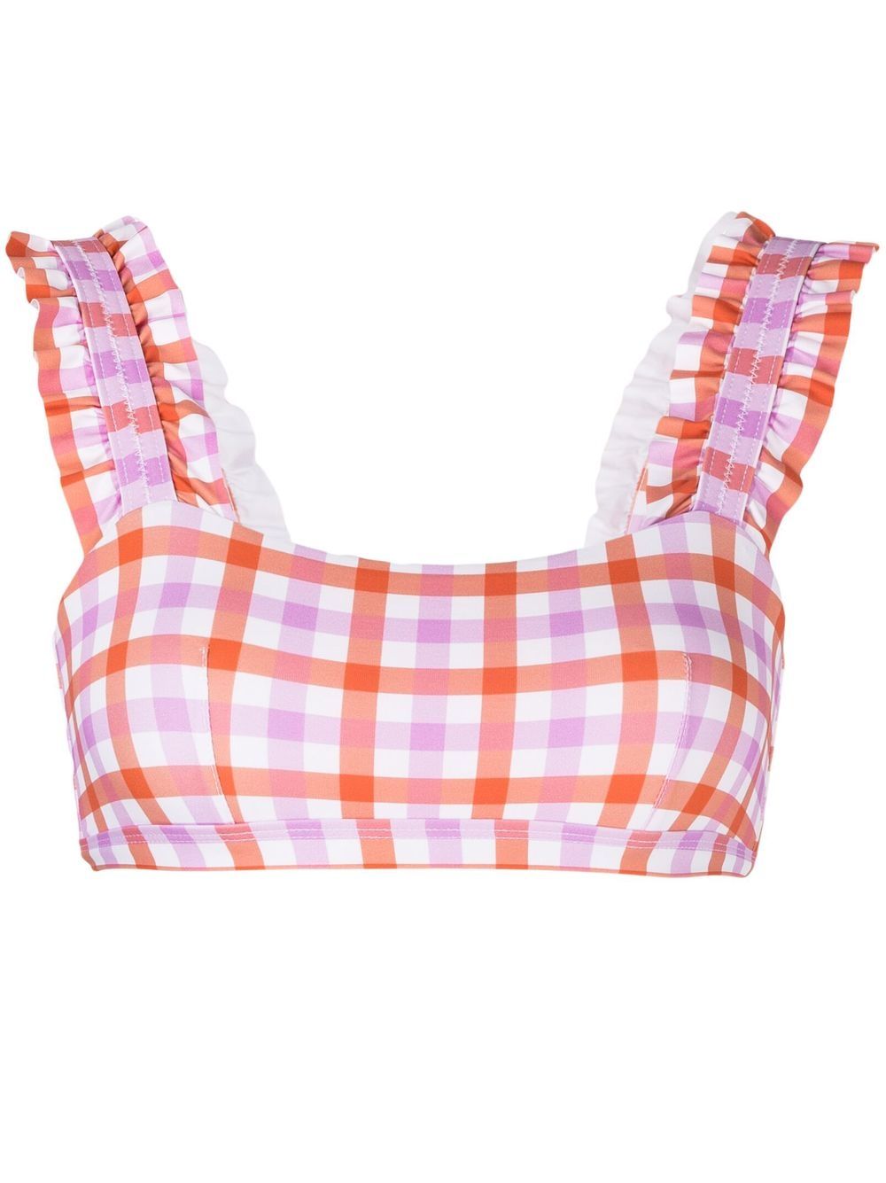 EPHEMERA GINGHAM RUFFLED BIKINI TOP