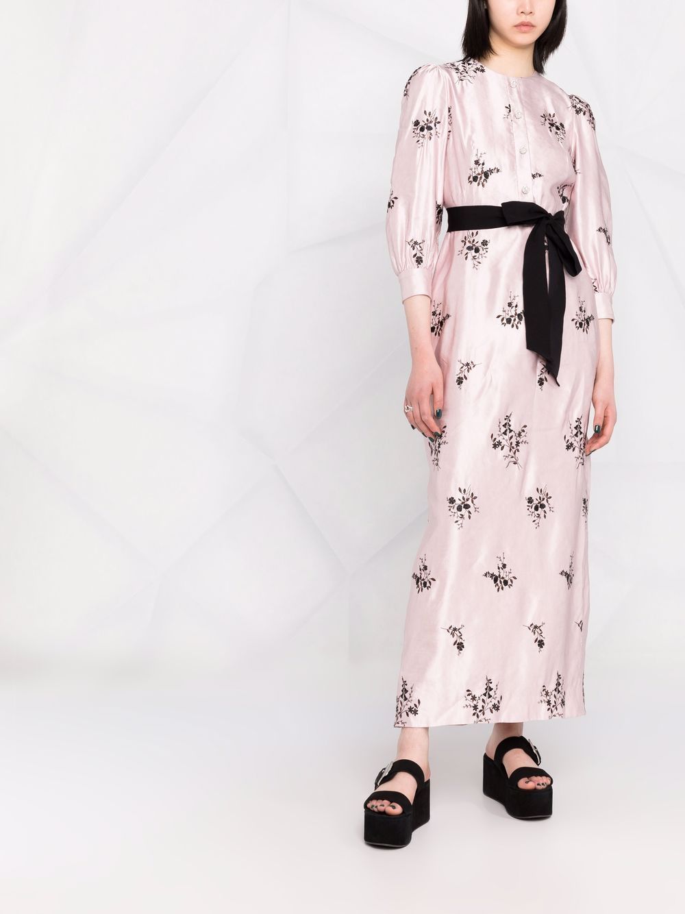 фото Erdem floral-embroidered tie waist midi dress