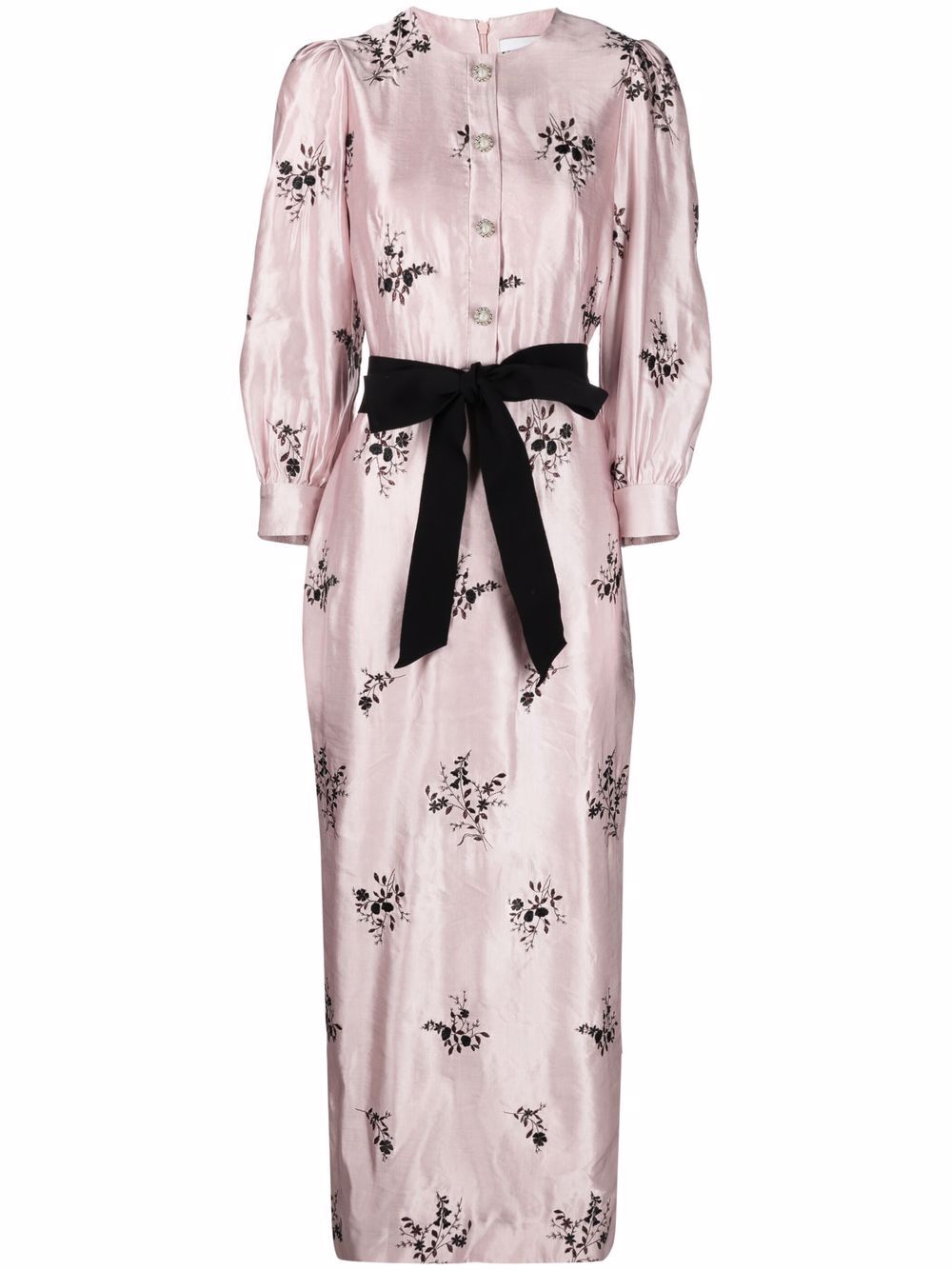 фото Erdem floral-embroidered tie waist midi dress