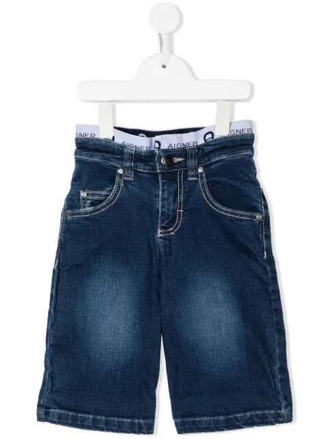 Aigner Kids logo-waist denim shorts
