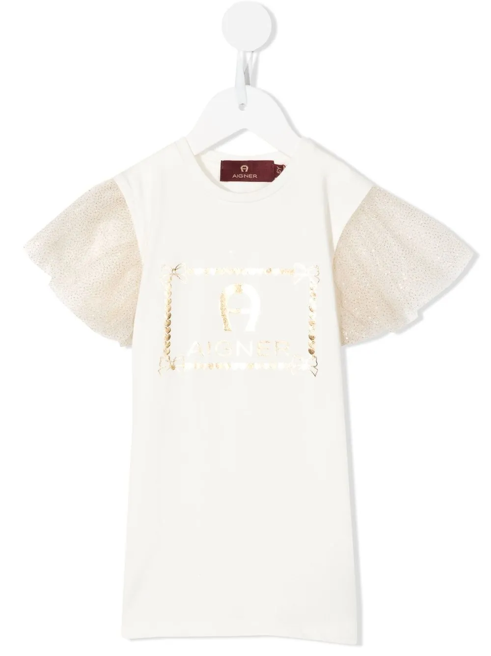 

Aigner Kids vestido camisero con logo estampado de manga farol - Blanco