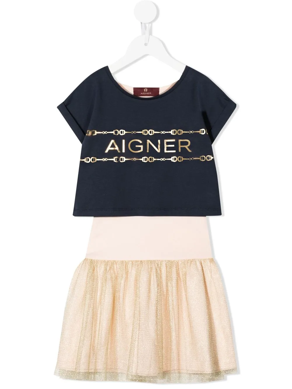 

Aigner Kids logo-print layered dress - Blue