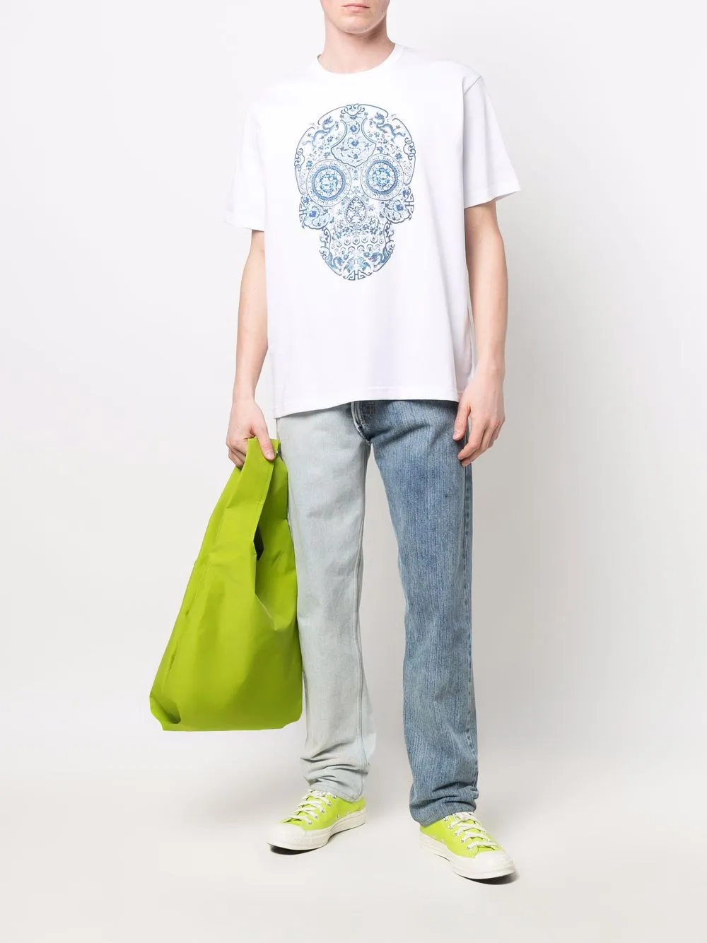 Junya Watanabe MAN T-shirt met doodskopprint - Wit