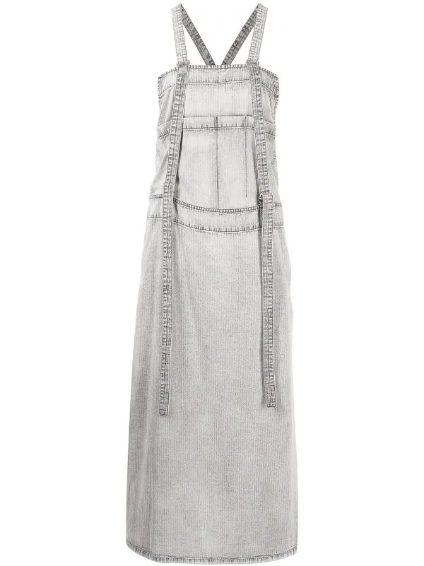 Y's Layered Denim Dungaree Maxi Dress 