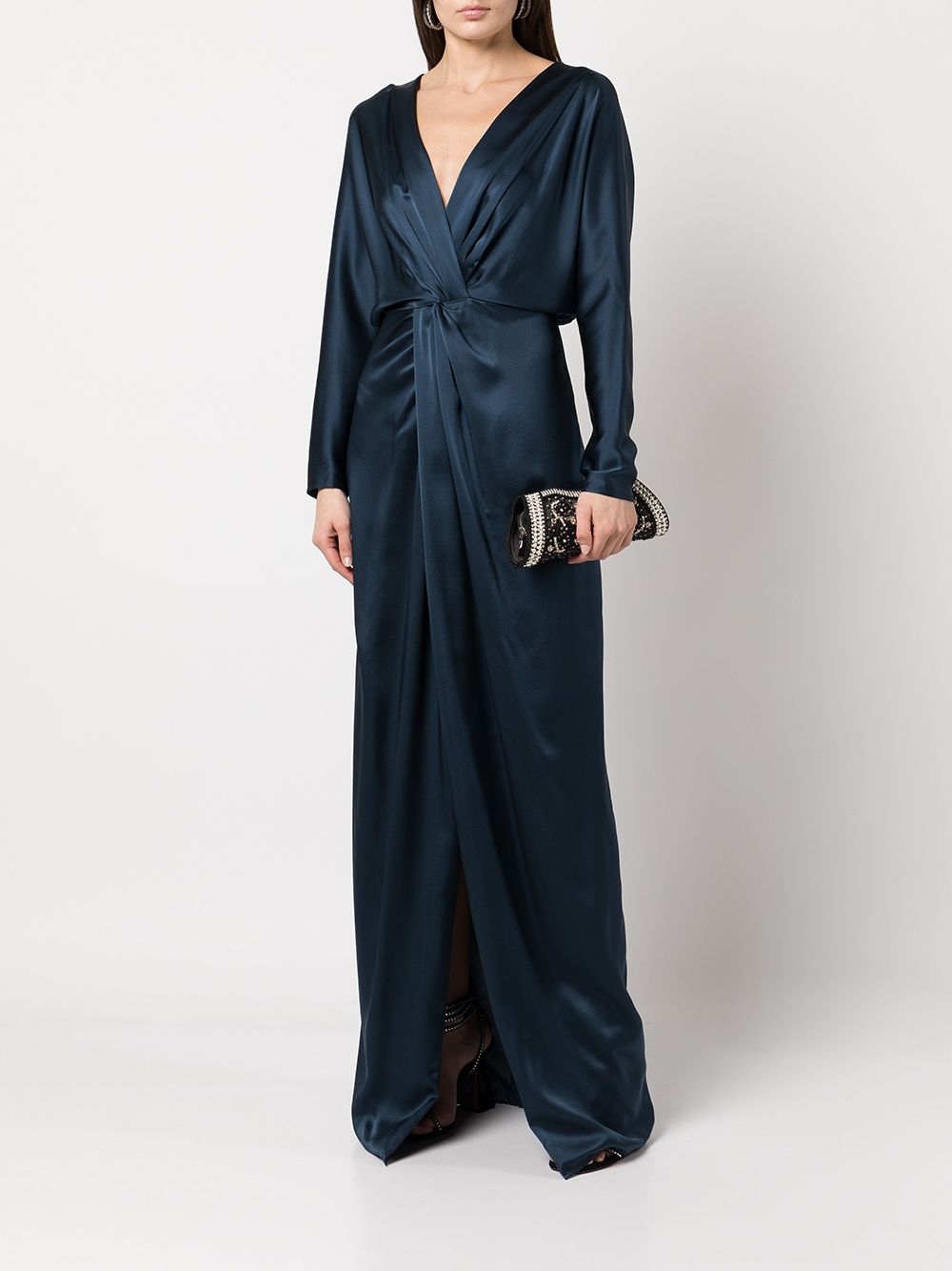 Shop Michelle Mason Twist-detail Silk Gown In Blue