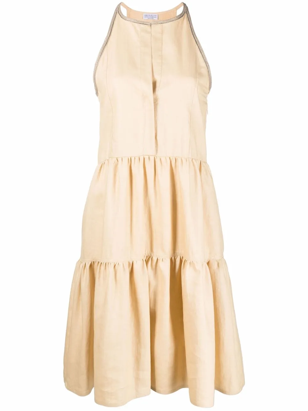 

Brunello Cucinelli Monili chain-embellished tiered dress - Yellow