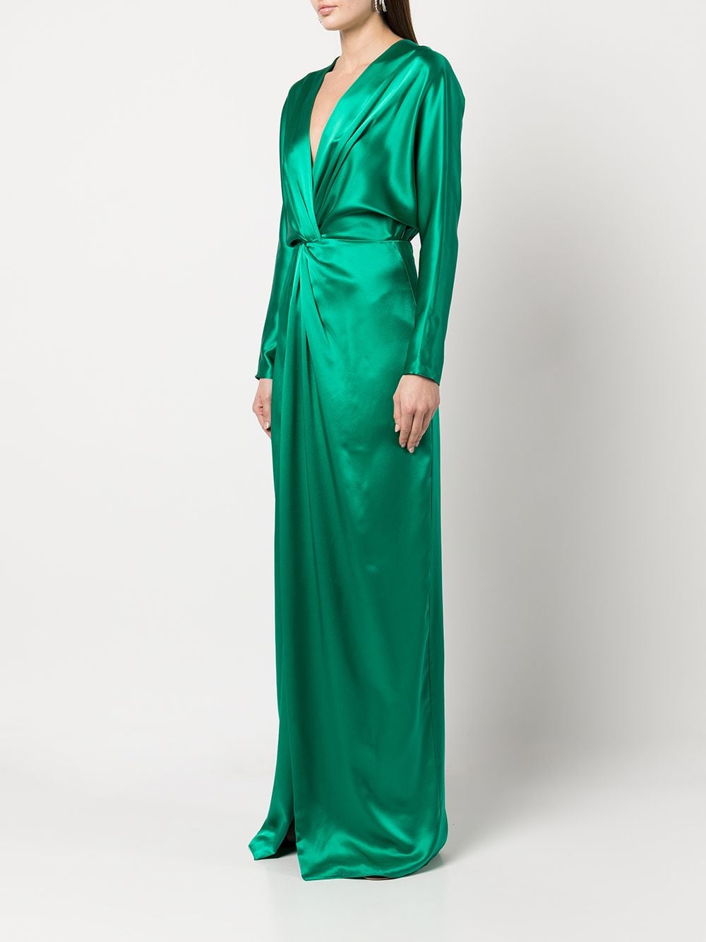 Shop Michelle Mason Twist-detail Silk Gown In Green