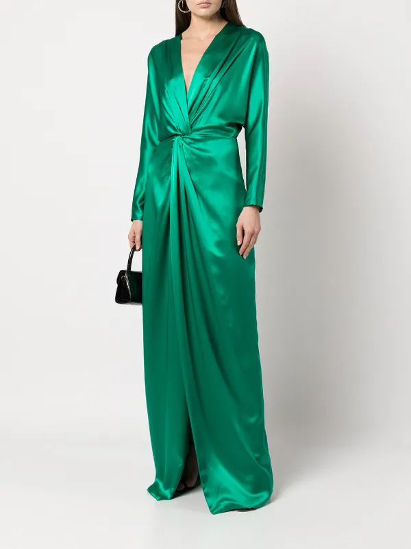 green emerald velvet dress Strappy wrap gown with cowl