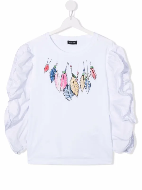 Monnalisa TEEN feather-print T-shirt 