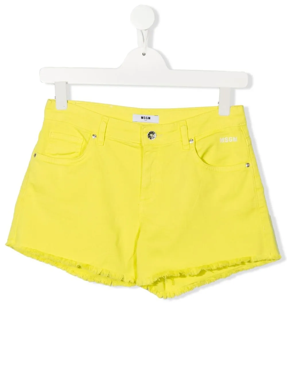 Msgm Teen Embroidered-logo Cotton Shorts In Yellow
