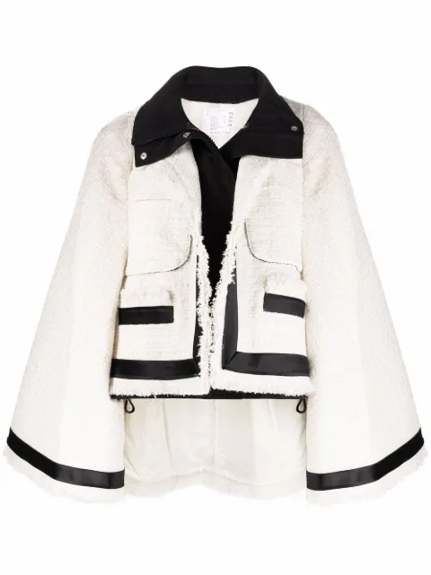 Shop sacai flared tweed jacket with 