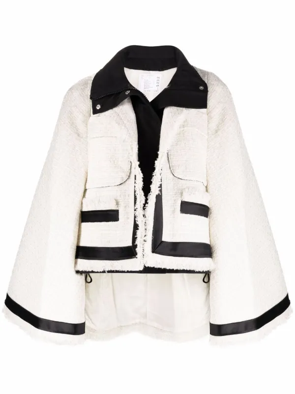 Sacai Flared Tweed Jacket - Farfetch