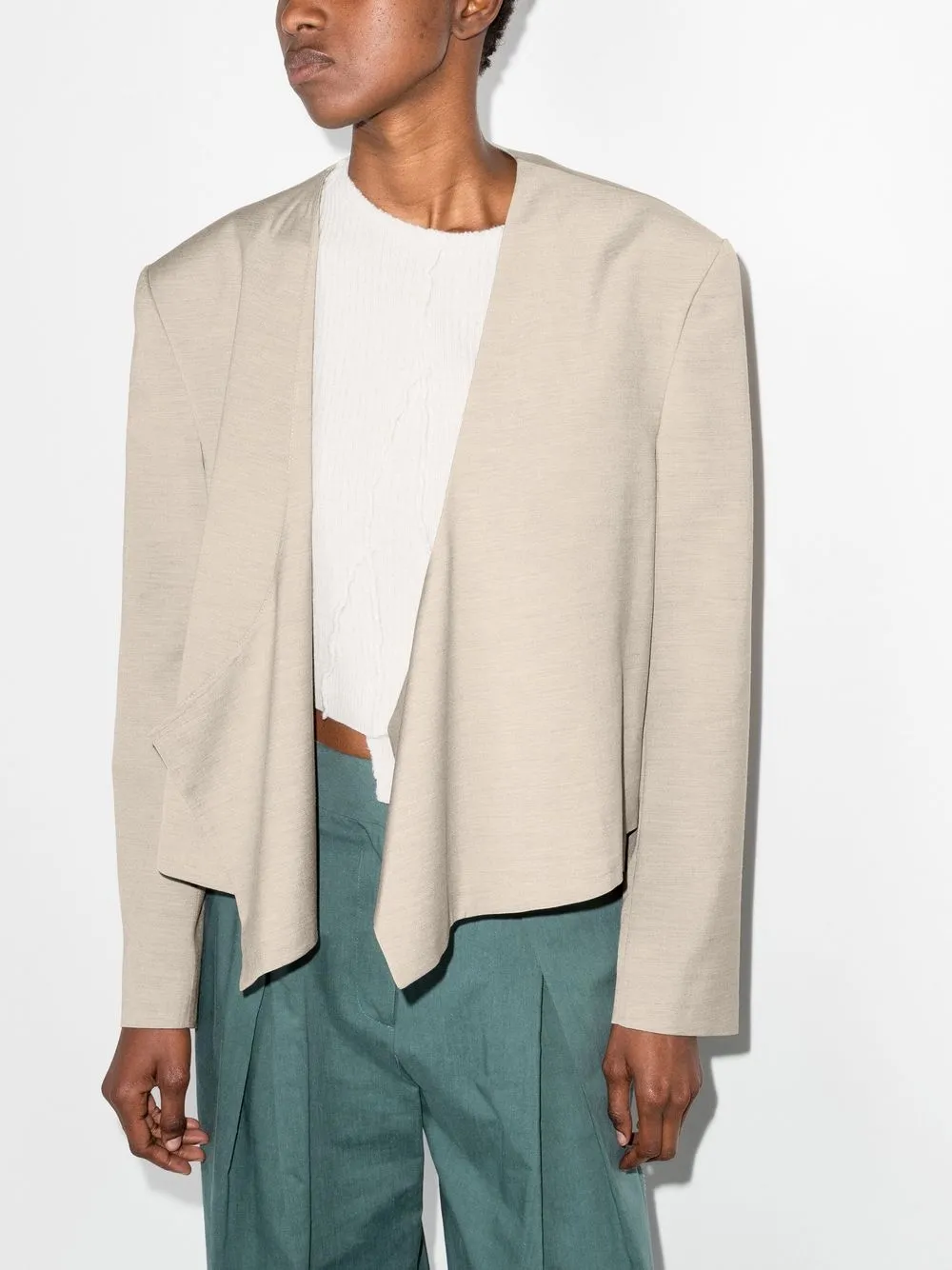 Low Classic Blazer met ronde hals - Beige
