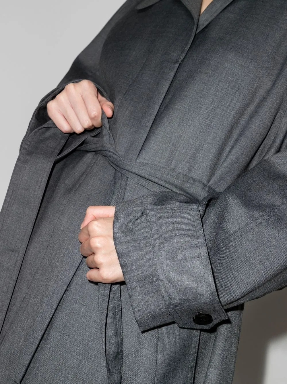 Low Classic Oversized-sleeve Cuban-collar Woven Trench Coat In Grey