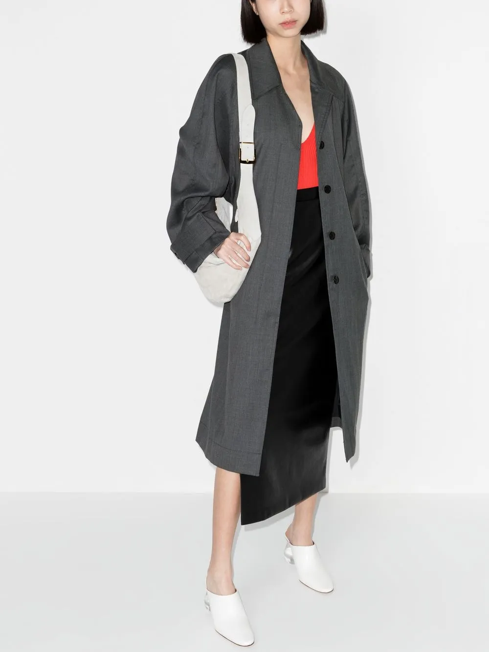 Low Classic Oversized-sleeve Cuban-collar Woven Trench Coat In Grey